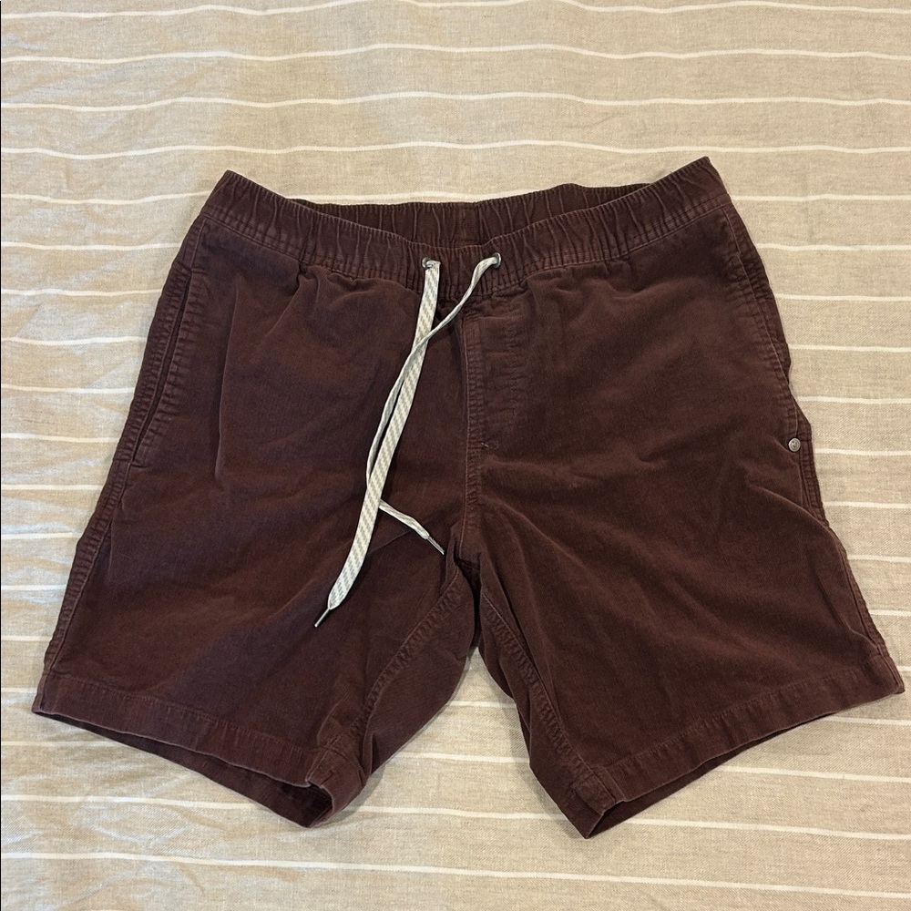 Vuori Men's Corduroy Shorts in Dark Brown with White Drawstring